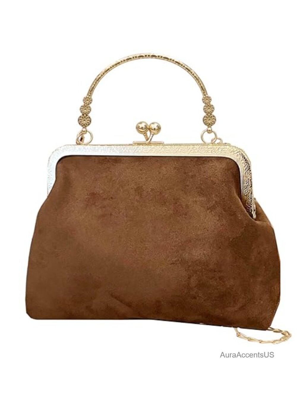 Vintage Kiss Lock Crossbody Bag Faux Suede Chain Strap Handbag